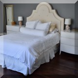 F27. Queen bed with upholstered headboard. 78”h 